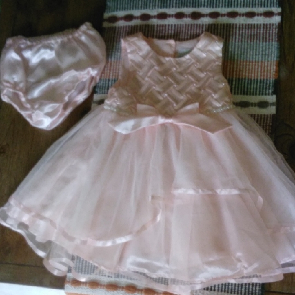 Rare Editions Light Pink Tulle Party Dress with Bow And Bottoms